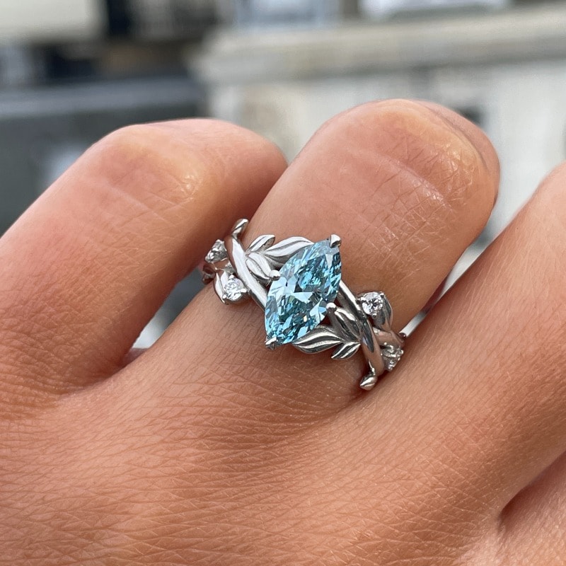 Blue Marquise Fancy Lab Grown Diamond Engagement Ring view 7