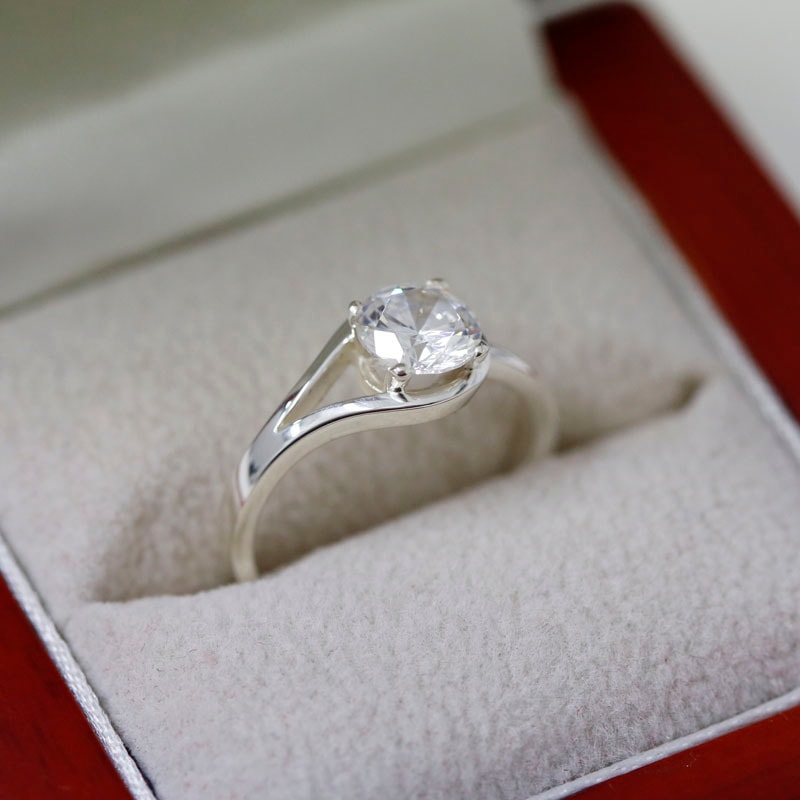 Round Rub Over Design Diamond Engagement Ring view 7