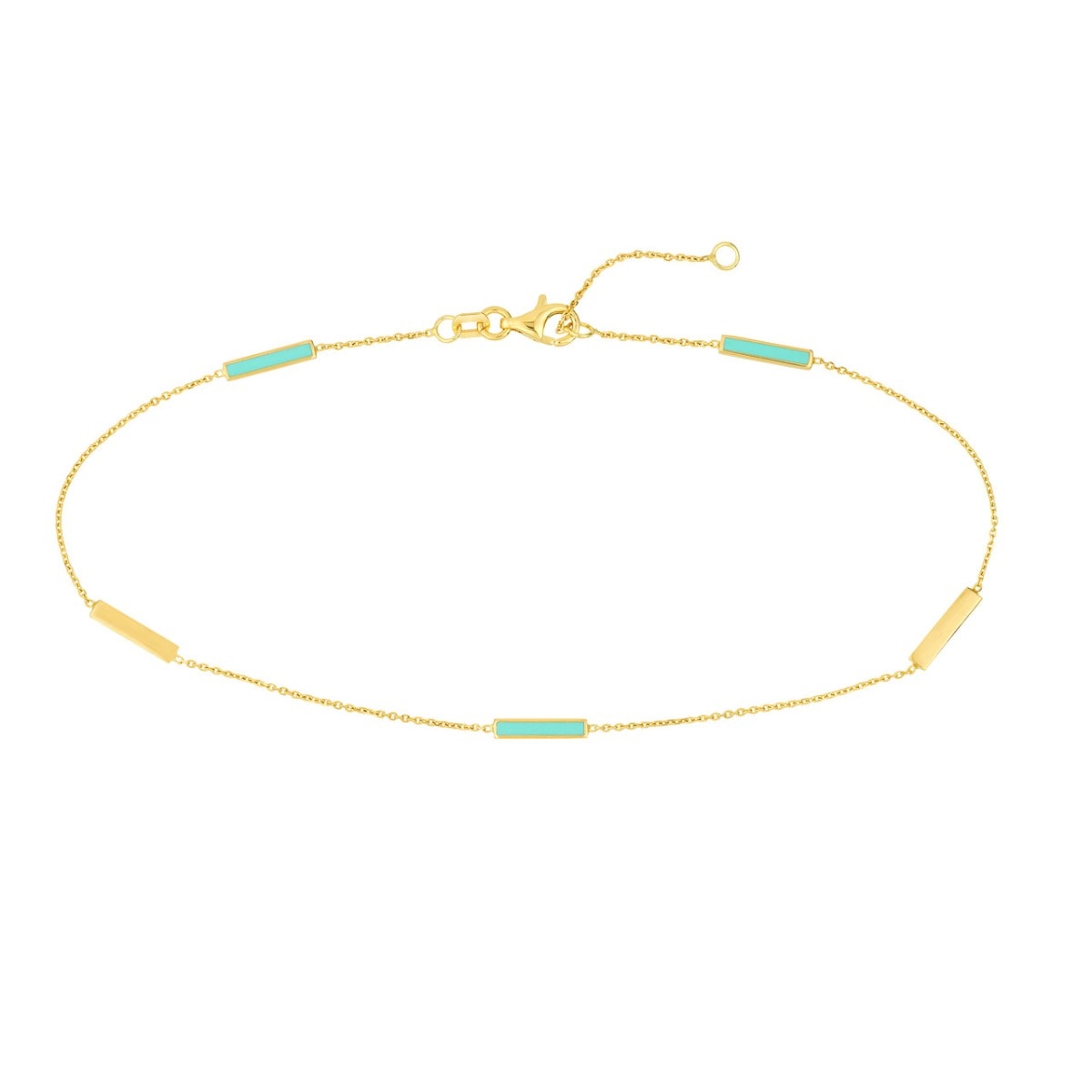 Turquoise Enamel Alternating Gold Bar Anklet