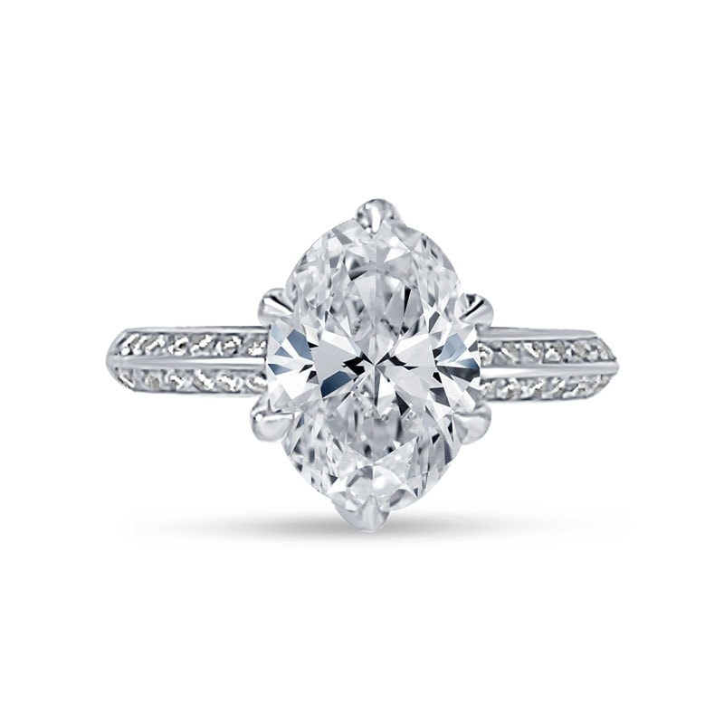 Six Claw Knife Edge Oval Pave Diamond Engagement Ring view 1