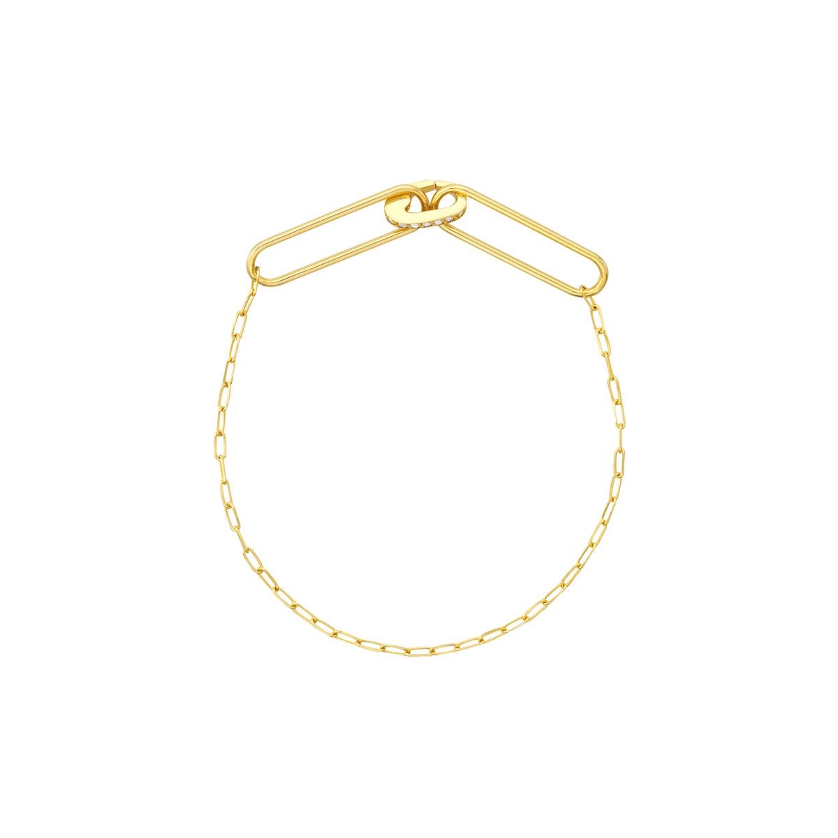 Diamond Paper Clip Pushlock Gold Bracelet