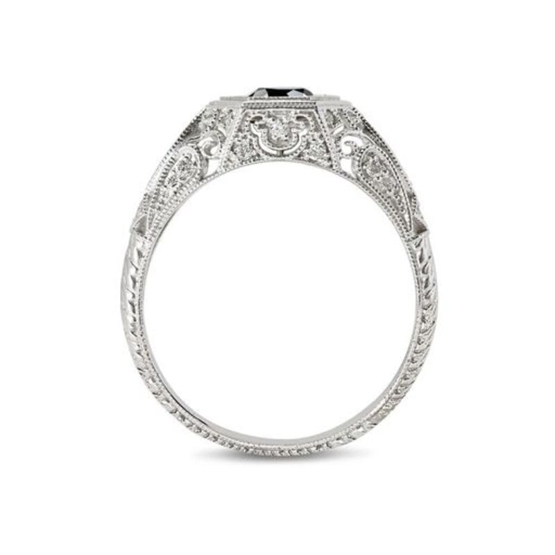 Victorian Style Round Cut Black Diamond Engagement Ring view 3