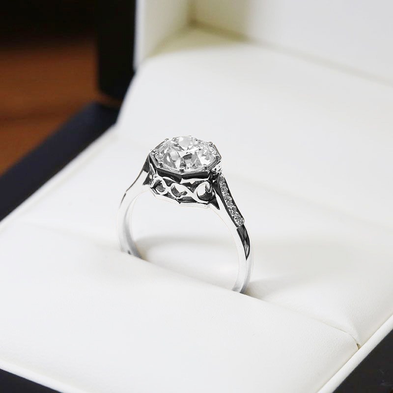 Old Cut Platinum Diamond Vintage Engagement Ring view 6