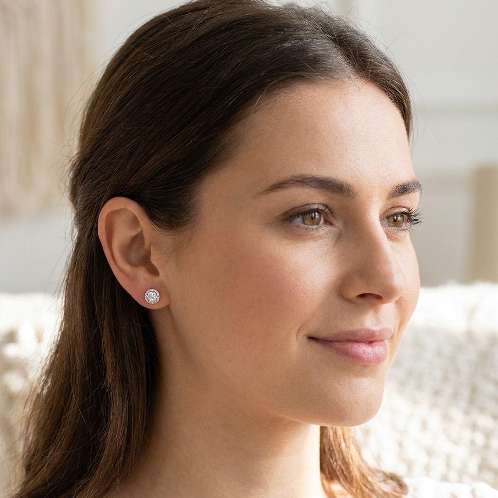 18k_White_Gold_0_50ct_Total_Round_Halo_Setting_Diamond_Earring_Studs_On_Model