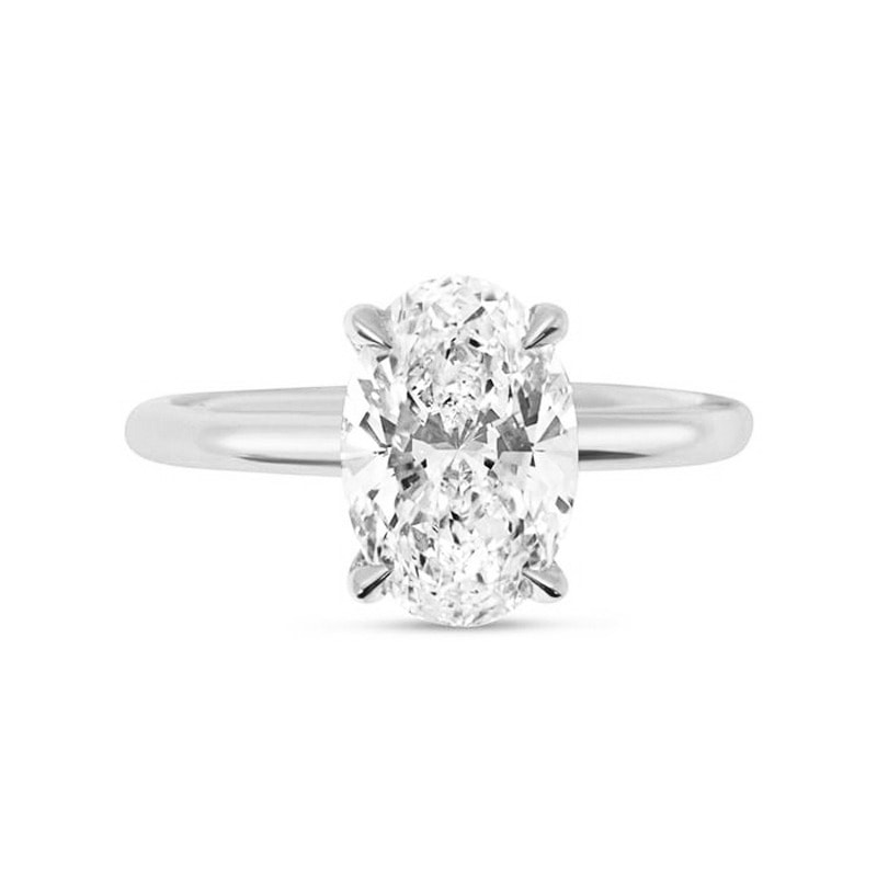 Oval Shape Platinum Solitaire Diamond Engagement Ring view 1