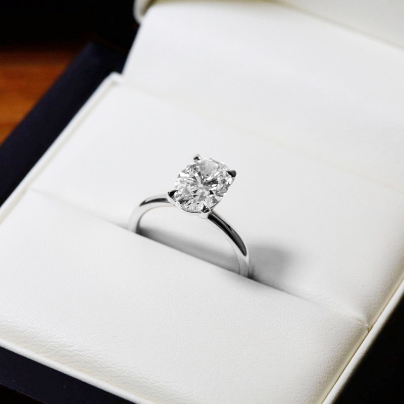 Oval Shape Platinum Solitaire Lab Grown Diamond Engagement Ring view 9