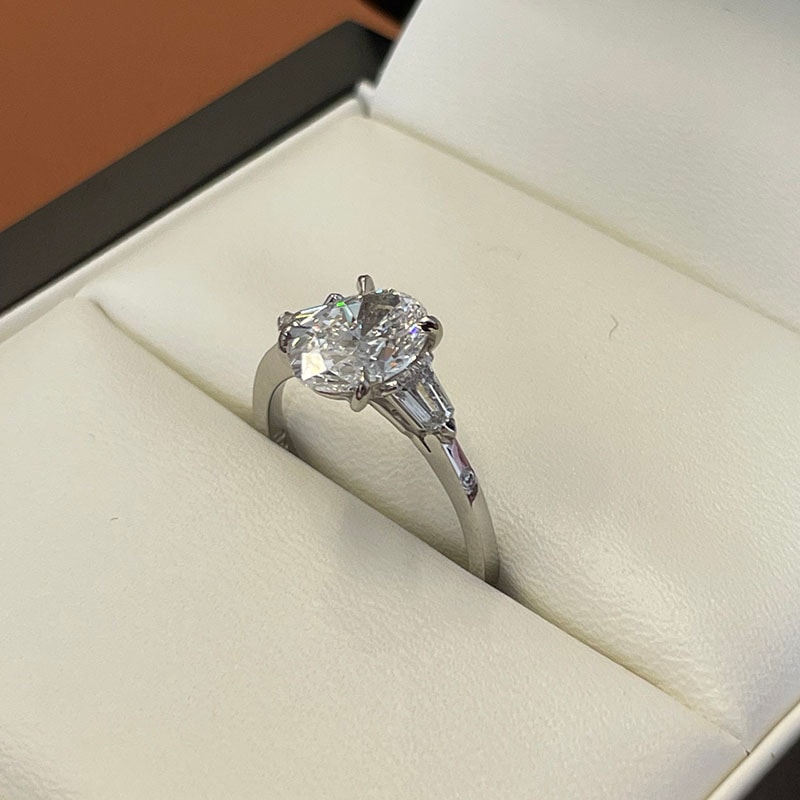 Oval Trilogy Bullets Side Stones Lab Grown Diamond Engagement Ring view 6