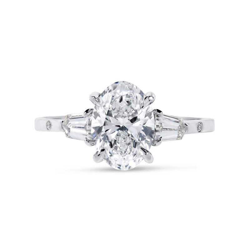 Oval Trilogy Bullets Side Stones Lab Grown Diamond Engagement Ring view 1