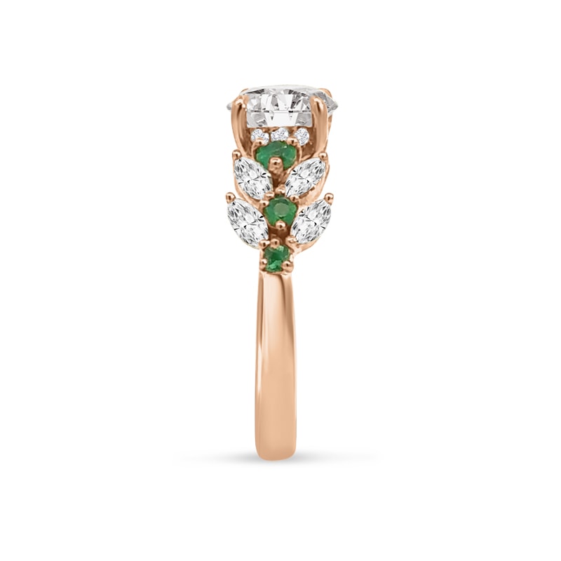 Floral Emerald and Marquise Lab Grown Diamond Engagement Ring view 4