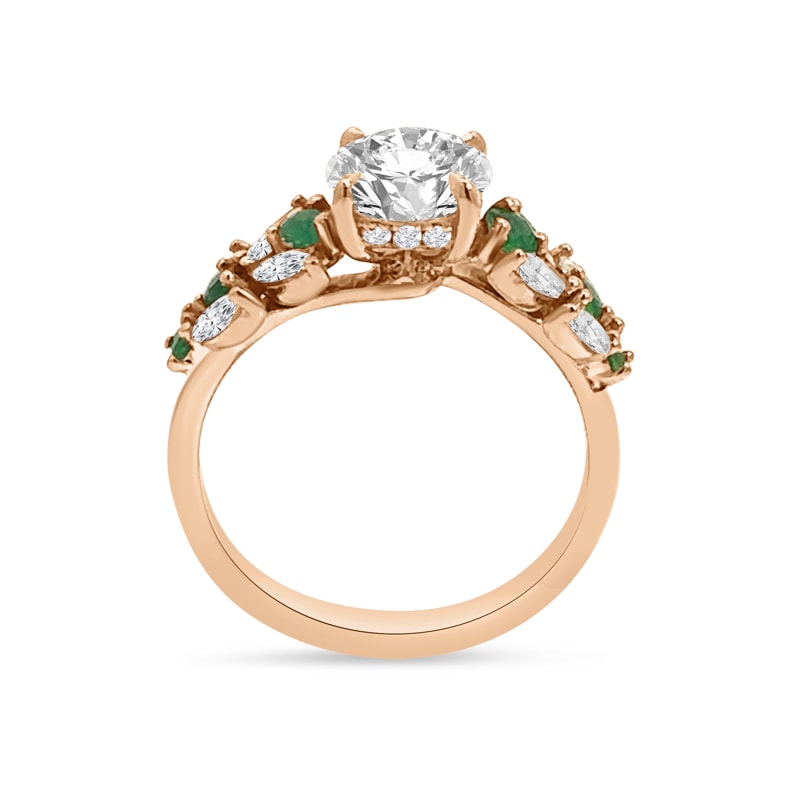 Floral Emerald and Marquise Lab Grown Diamond Engagement Ring view 3