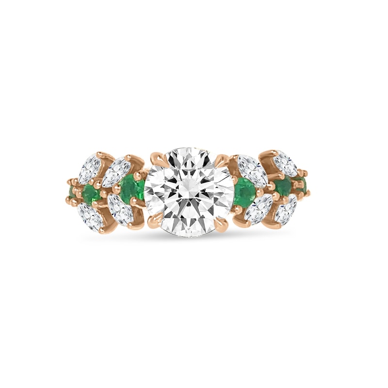 Floral Emerald and Marquise Diamond Engagement Ring