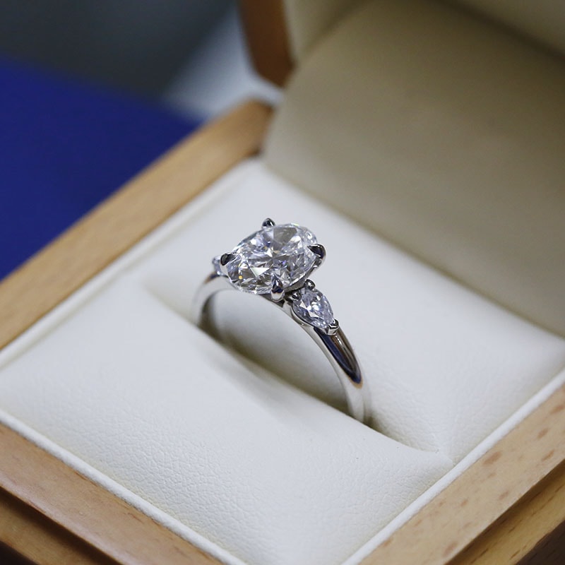 Oval Shape Pear Side Stones Diamond Engagement Ring view 6