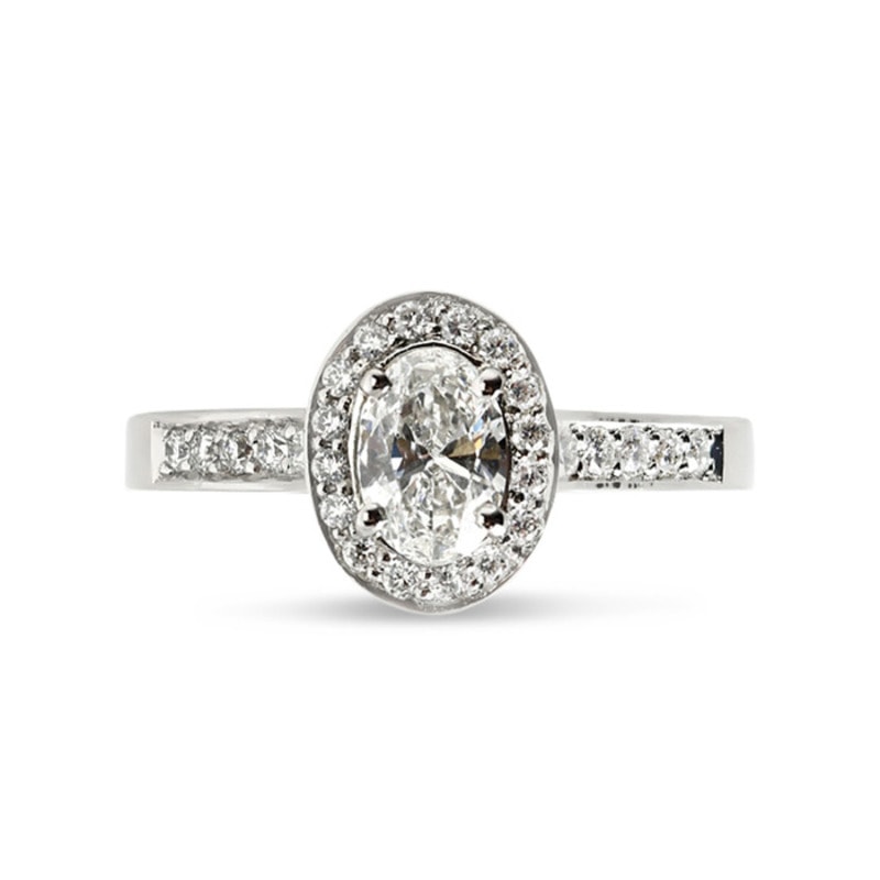 Oval Shape Pave Halo Lab Grown Diamond Engagement Ring view 1