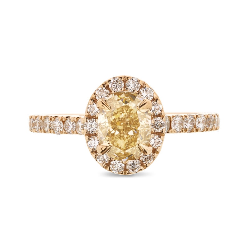 Rose Gold Champagne Oval Shape Diamond Halo Engagement Ring