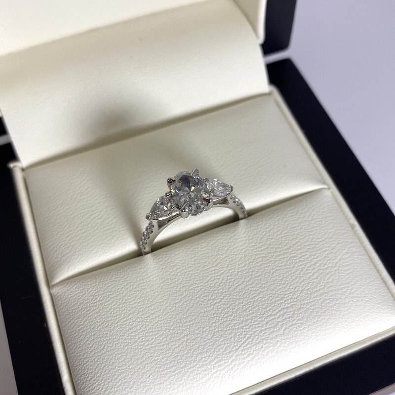 Oval Shape Pear Side Stones Micro Set Lab Grown Diamond Engagement Ring view 6