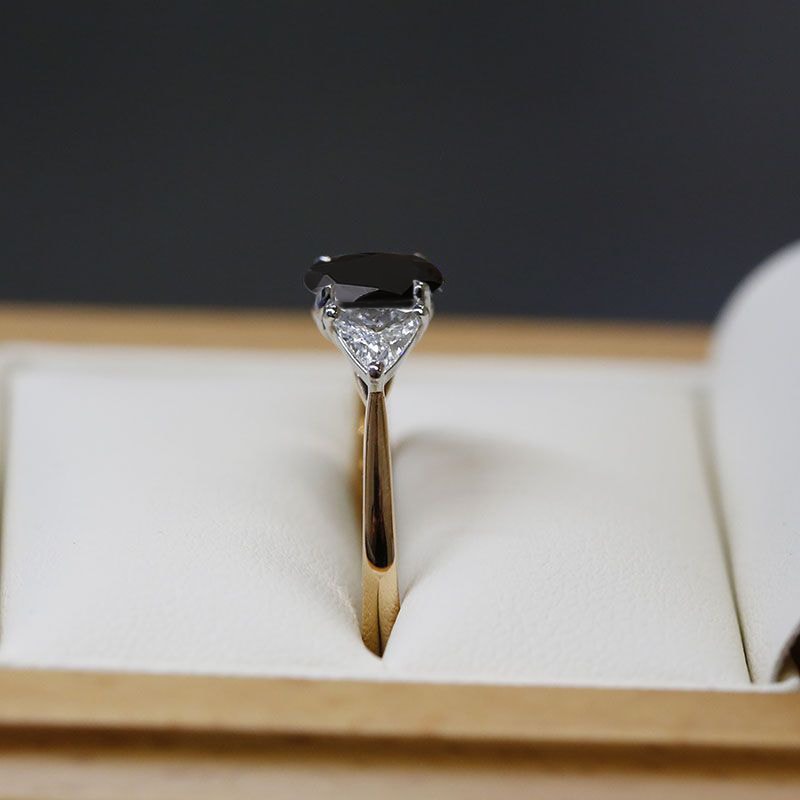 Black Diamond Oval Side Trilliant Engagement Ring view 7