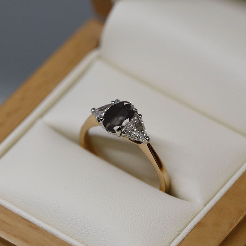 Black Diamond Oval Side Trilliant Engagement Ring view 6