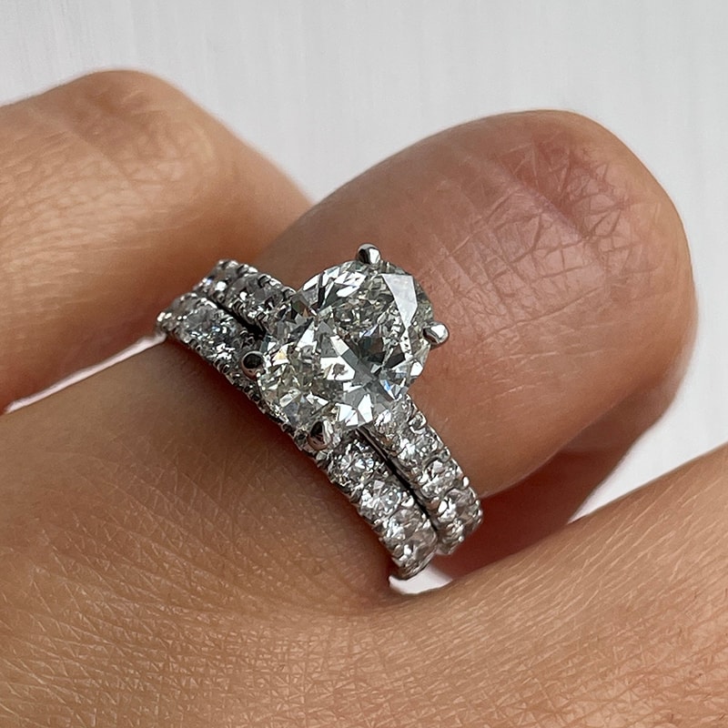 Oval Cut Thick Band Diamond Engagement Ring view 7
