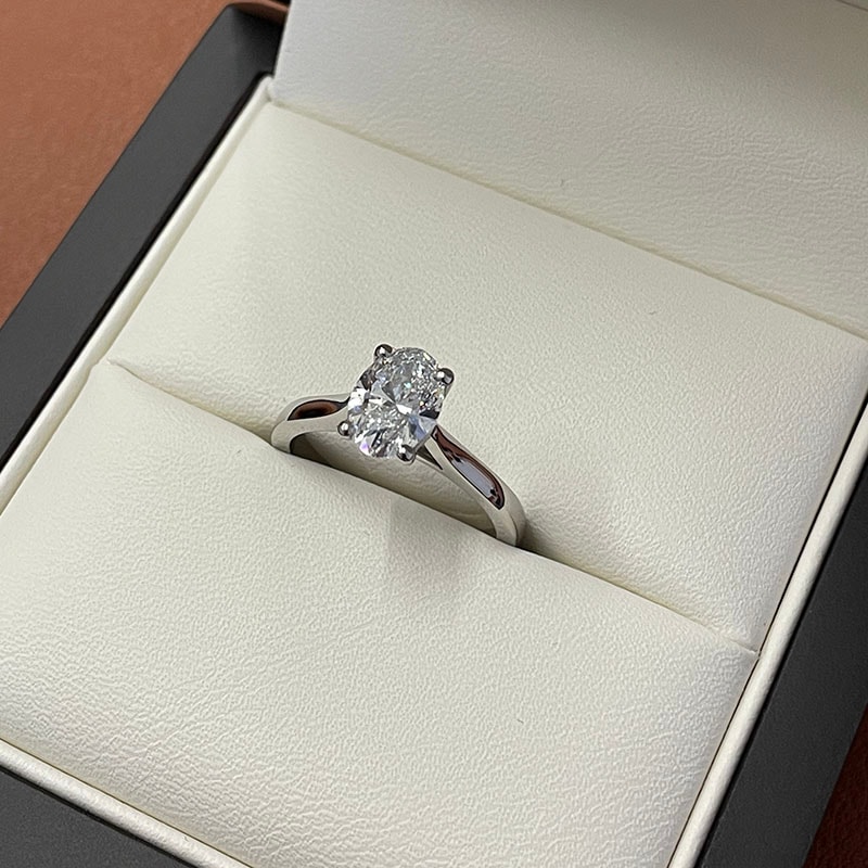 Oval Floating Solitaire Diamond Engagement Ring view 7