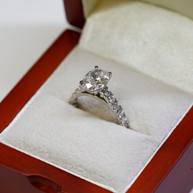 Oval Cut Thick Band Diamond Engagement Ring view 8