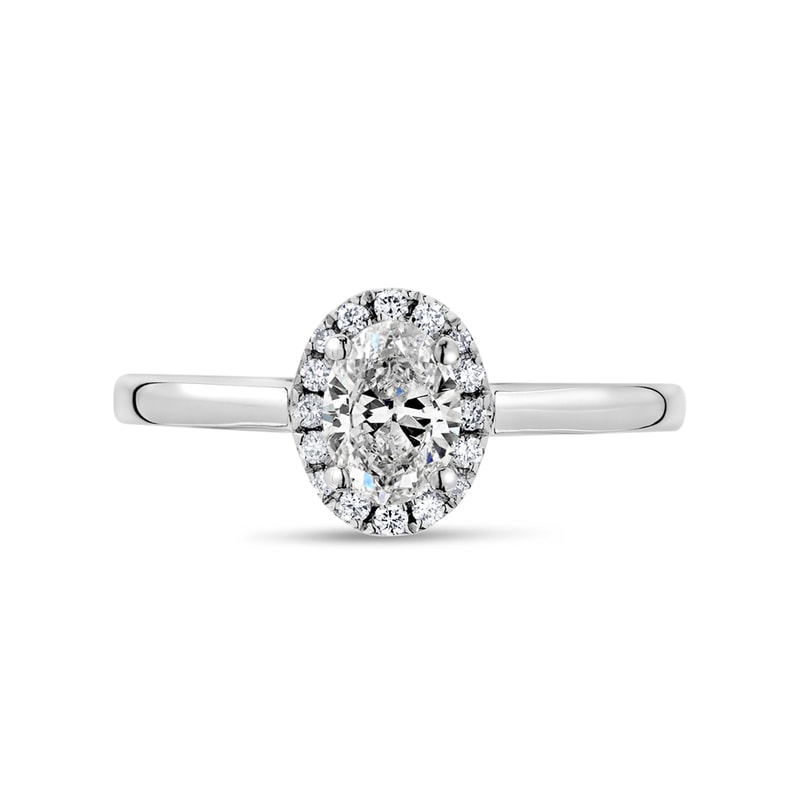 Oval Shape Lab Grown Plain Band Diamond Halo Engagement Ring view 1