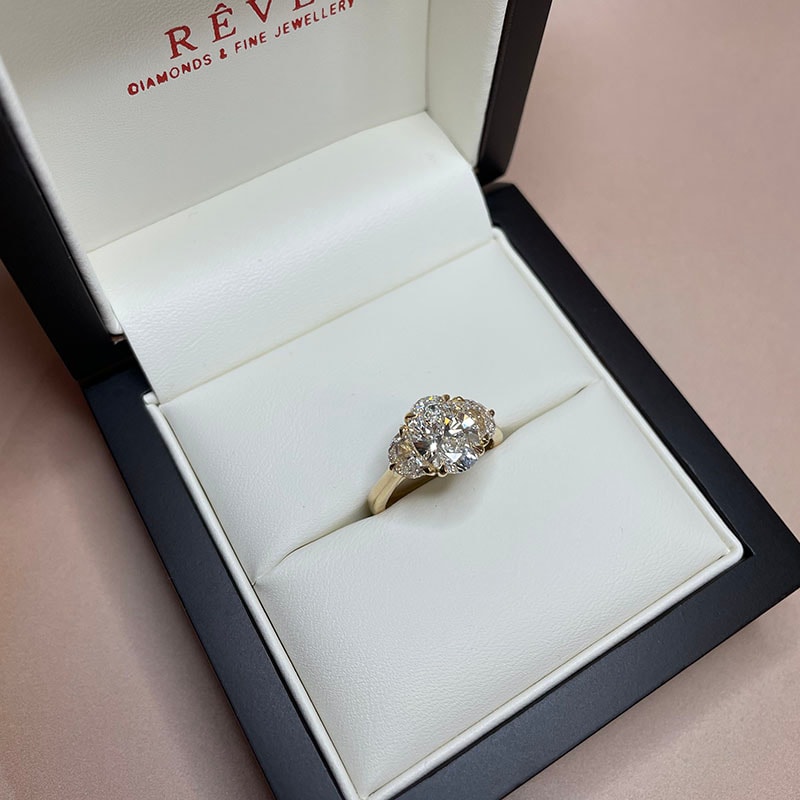 Oval Trilogy Half Moon Side Diamond Engagement Ring view 7
