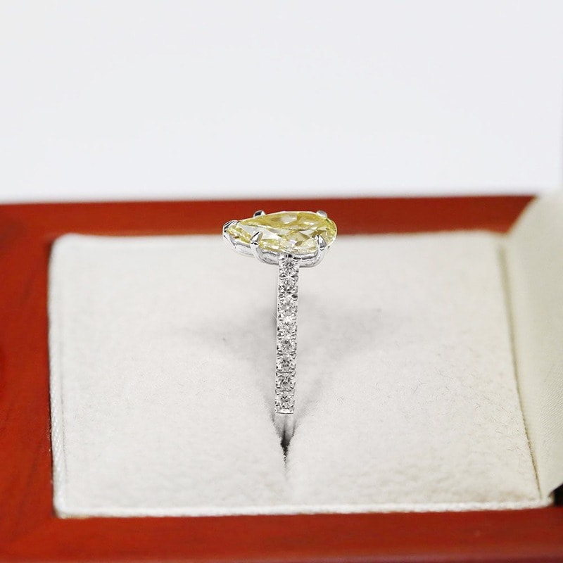 Pear Shape Platinum Yellow Diamond Engagement Ring view 6