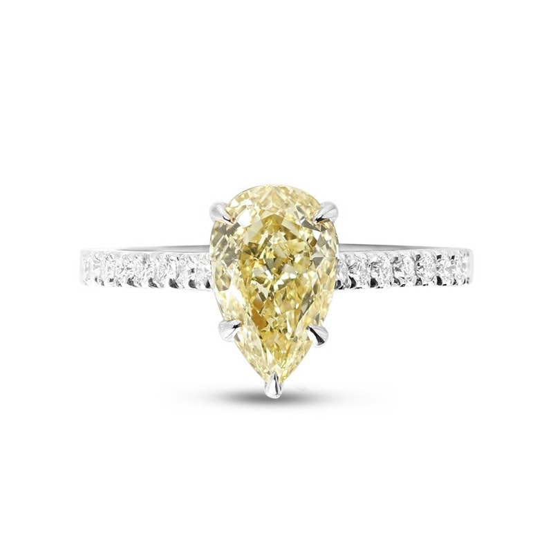 Pear Cut Lab-Grown Platinum Yellow Diamond Engagement Ring view 1