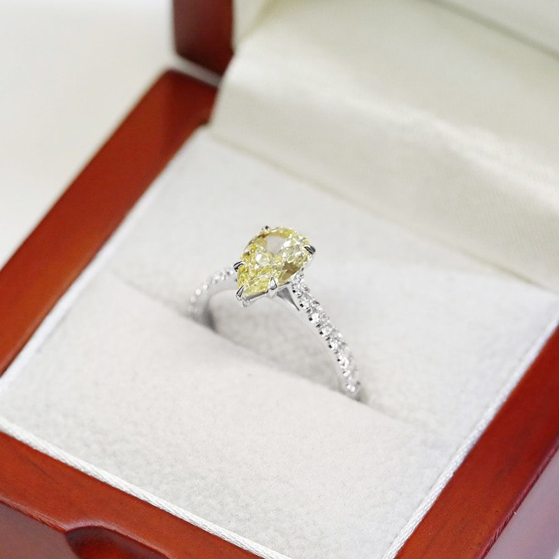 Pear Cut Lab-Grown Platinum Yellow Diamond Engagement Ring view 6