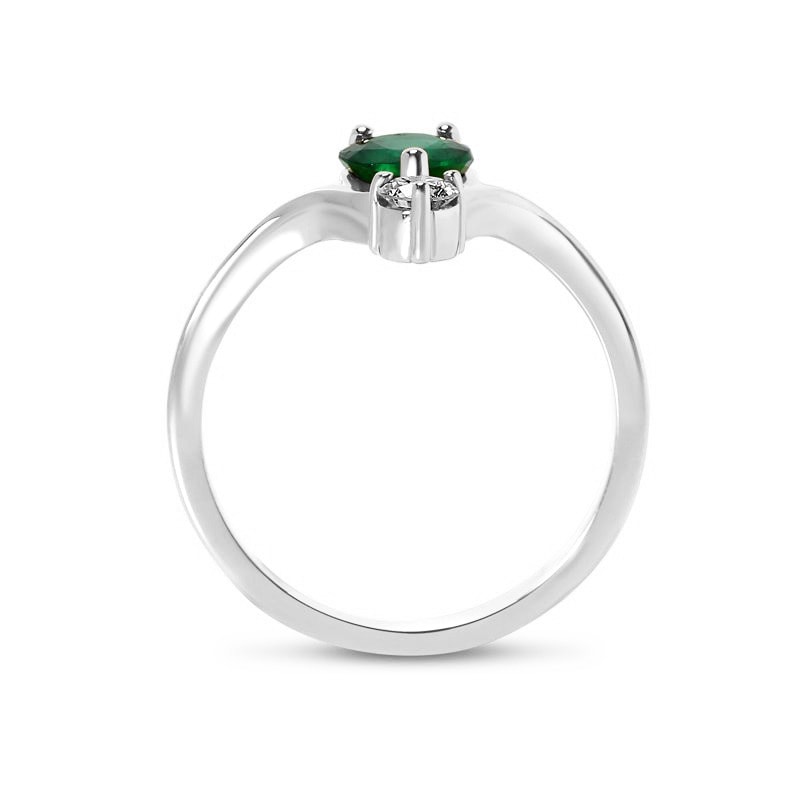 Pear Shape Green Emerald and Small Platinum Diamond Engagement Ring view 5