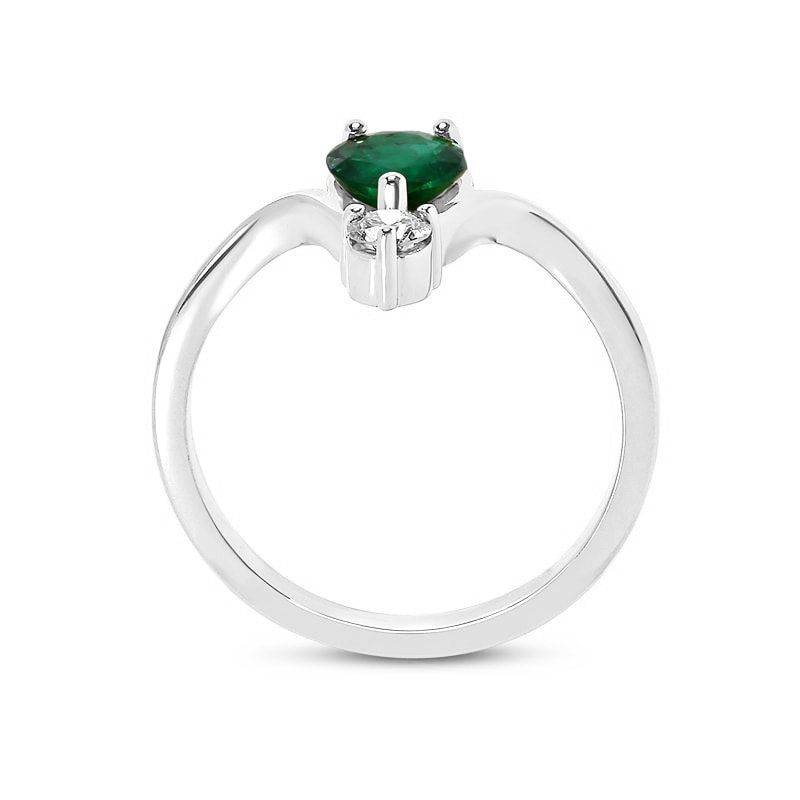 Pear Shape Green Emerald and Small Platinum Diamond Engagement Ring view 3