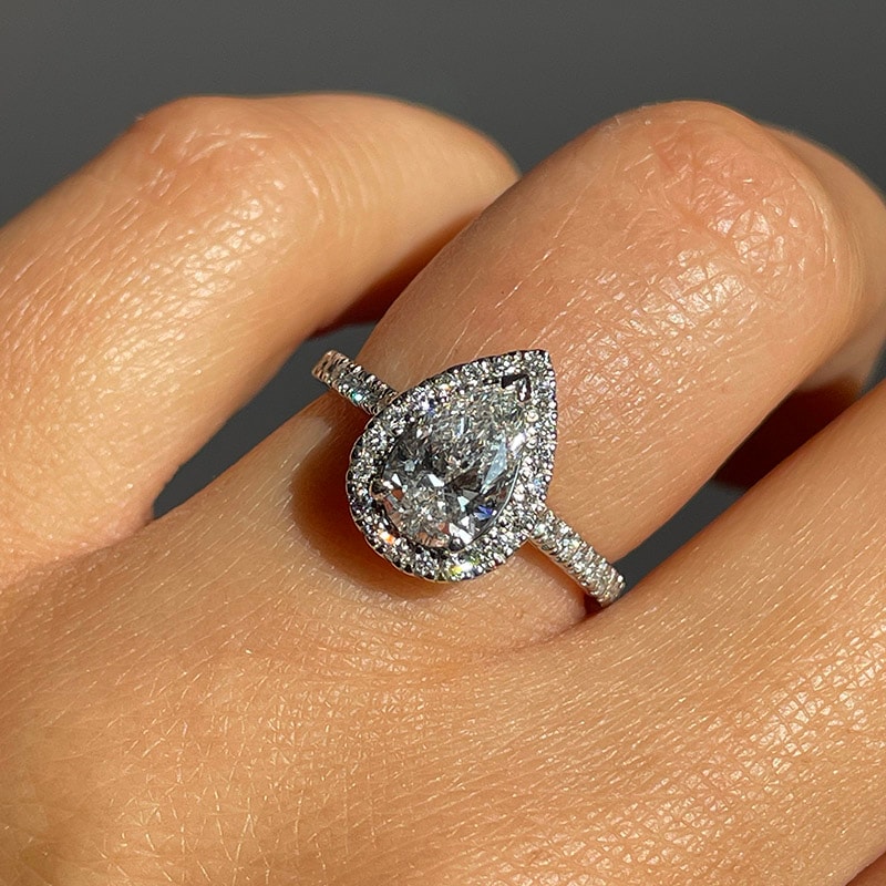 Pear Shape Diamond Halo Engagement Ring view 7