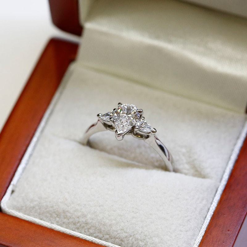 Pear Shape and Pear Cut Shoulder Stones Diamond Engagement Ring view 7