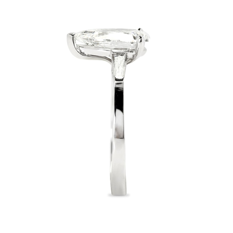Pear Shape and Tapered Baguettes Design Lab Grown Diamond Engagement Ring view 4