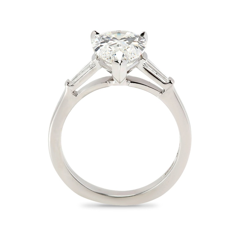 Pear Shape and Tapered Baguettes Design Lab Grown Diamond Engagement Ring view 3