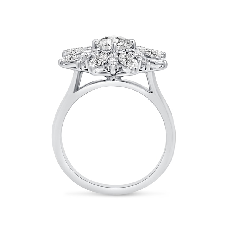 Round Center Marquise Floral Cluster Diamond Engagement Ring view 5