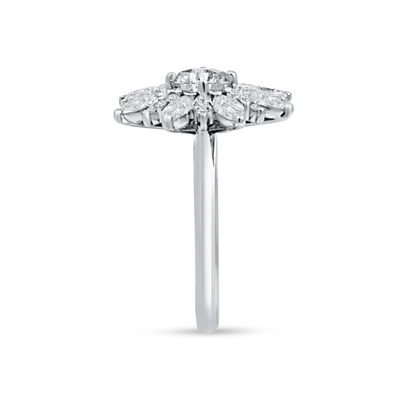 Round Center Marquise Floral Cluster Diamond Engagement Ring view 4