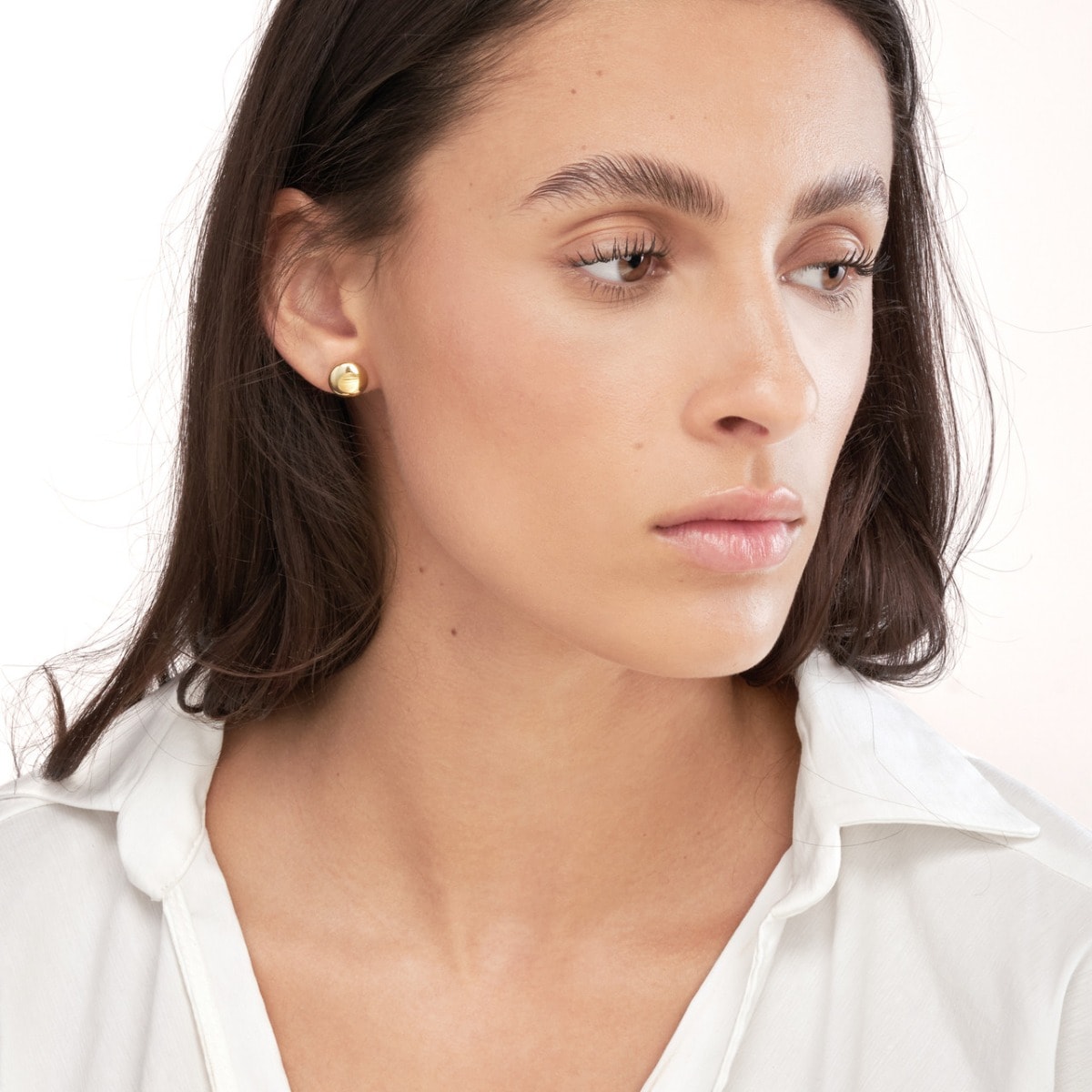 Polished Button Stud Earrings on Post Back view 2