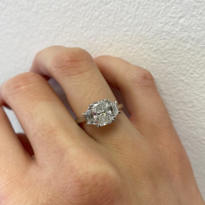 Radiant Shape Trapezoids Trilogy Lab Grown Diamond Engagement Ring view 6