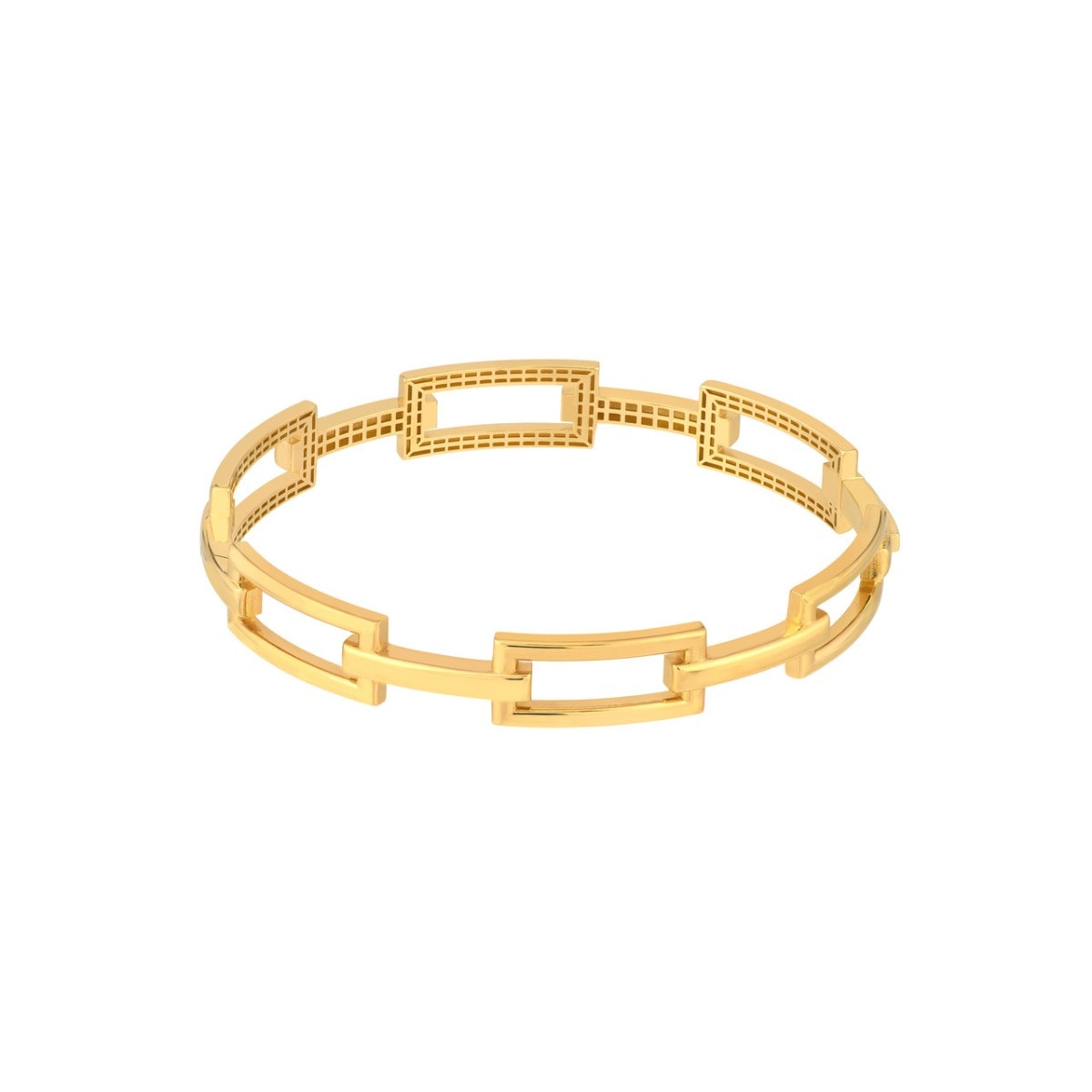 Rectangular Polished Link Gold Bangle Bracelet view 1