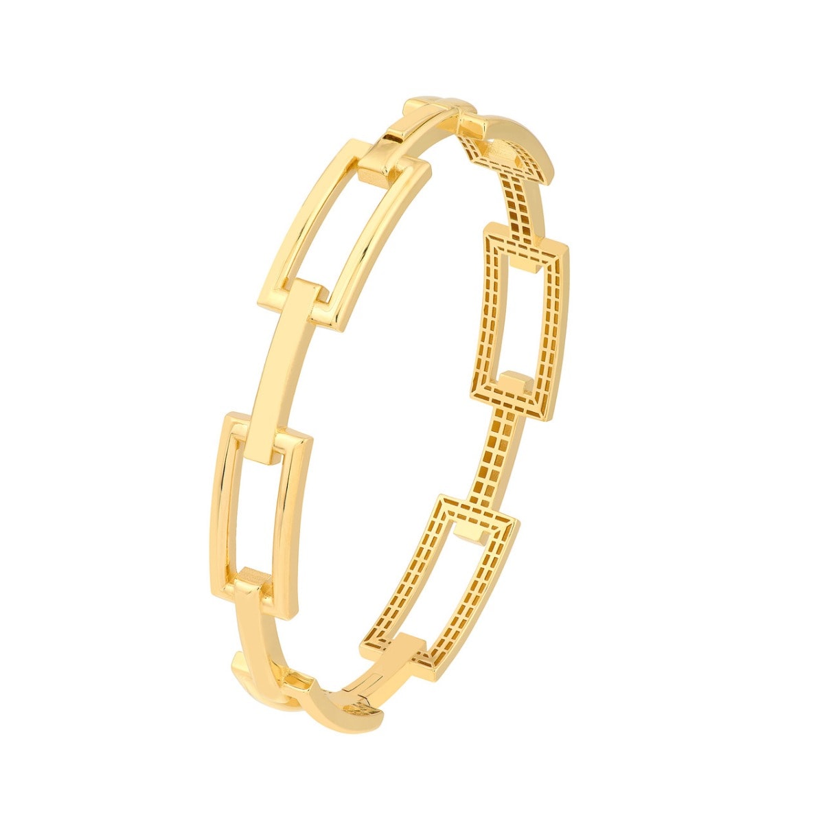 Rectangular Polished Link Gold Bangle Bracelet view 2