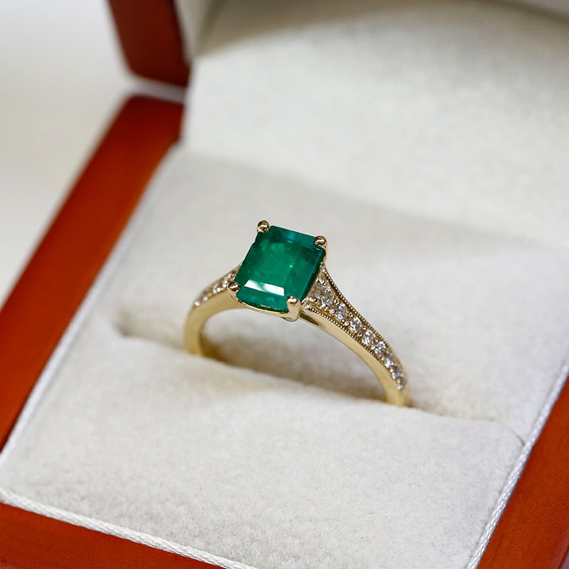 Green Emerald Reverse Tapered Diamond Engagement Ring view 6