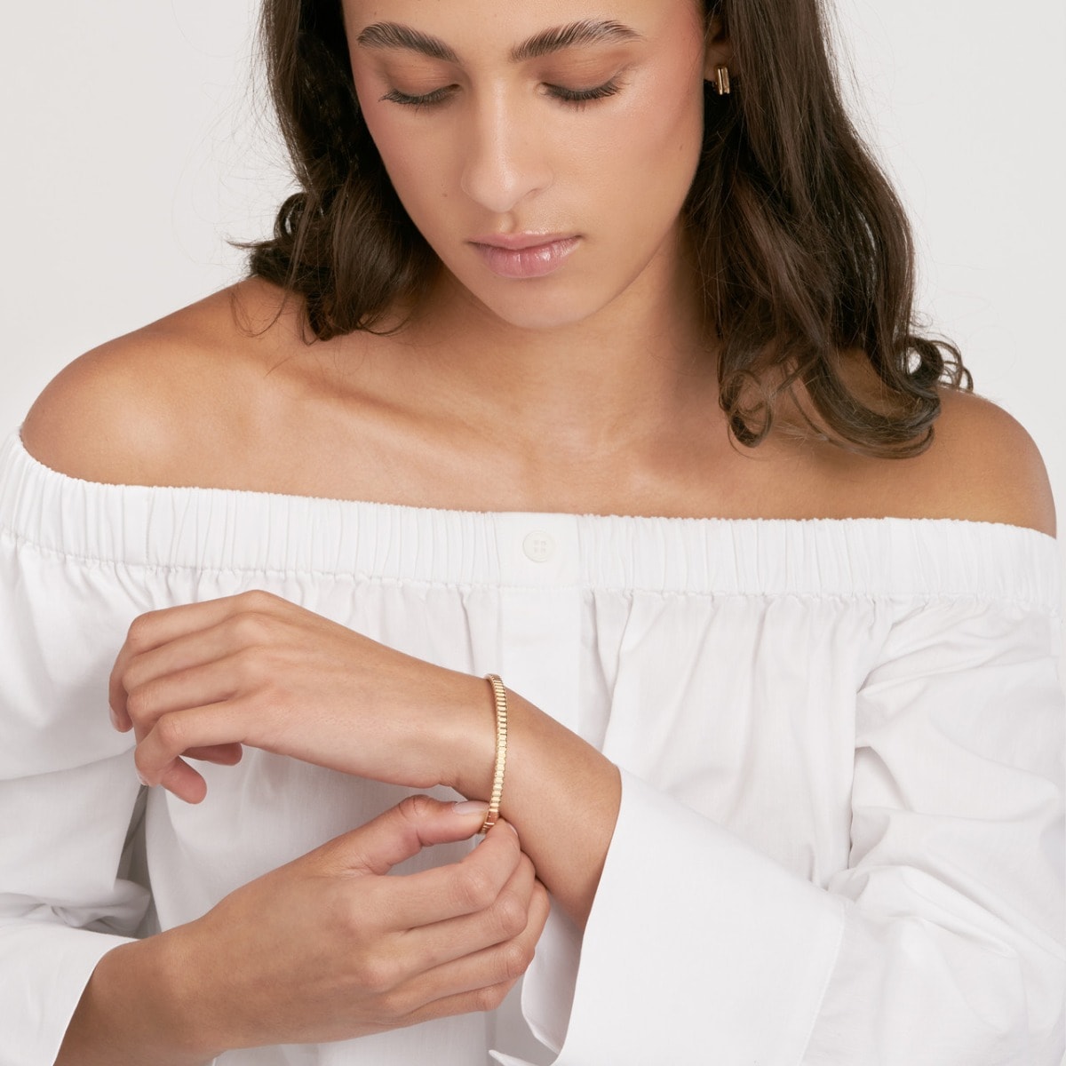 Ribbed Hinge Gold Bangle Bracelet - alternate view