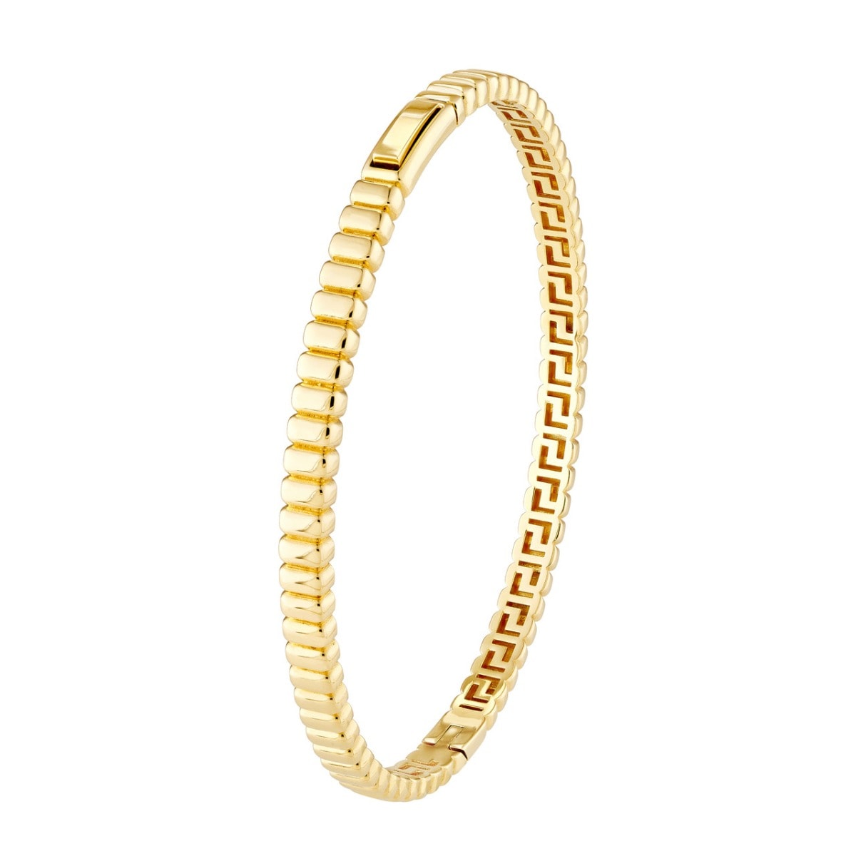Ribbed Hinge Gold Bangle Bracelet view 3