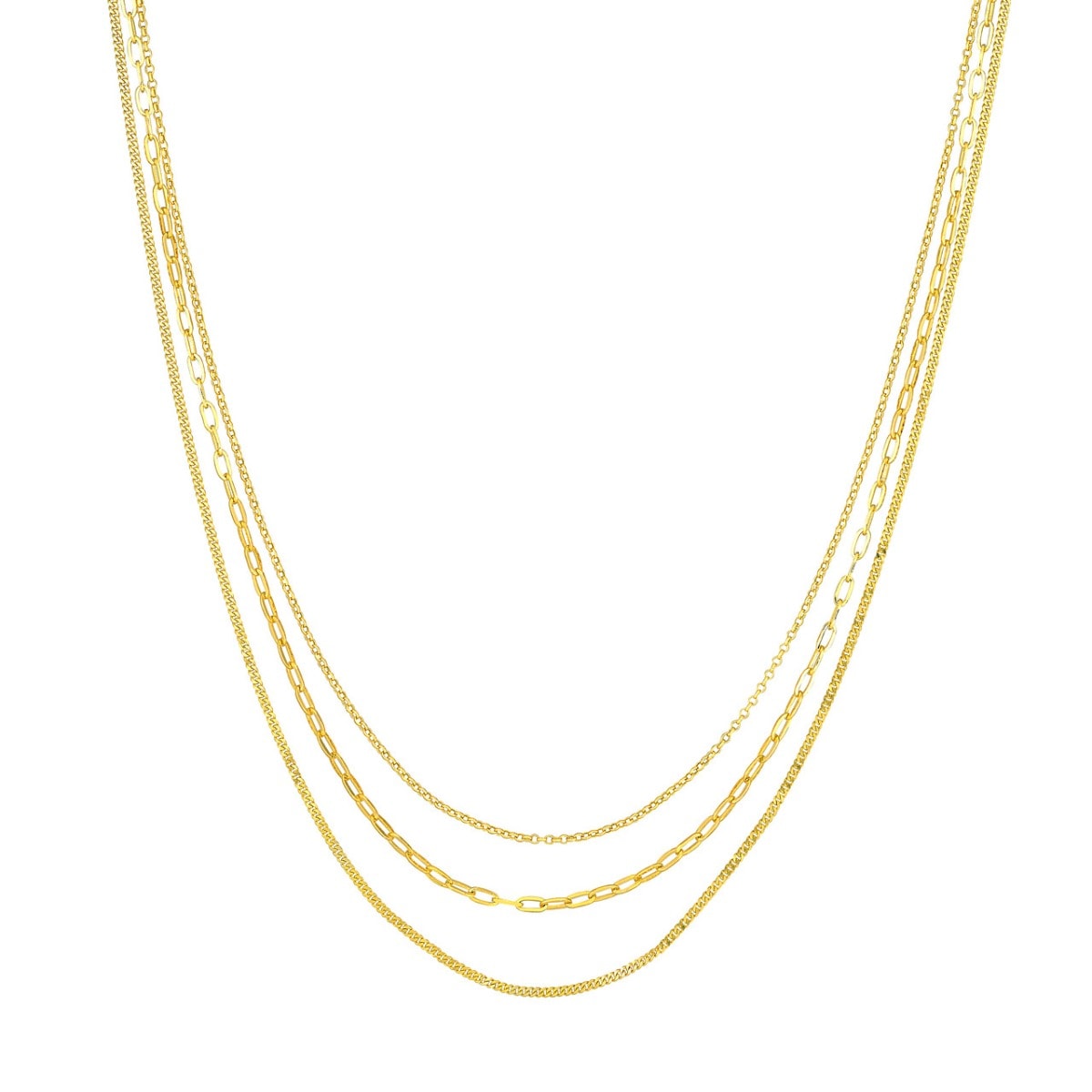 Rolo/Paper Clip/Curb Triple Chain Necklace view 1