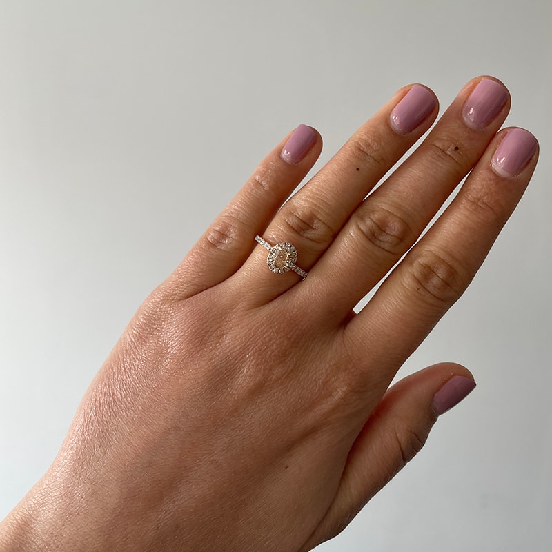 Rose Gold Champagne Oval Shape Diamond Halo Engagement Ring view 7