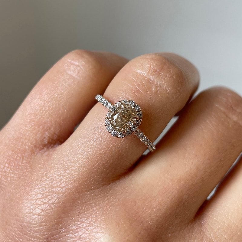 Rose Gold Champagne Oval Shape Diamond Halo Engagement Ring view 6
