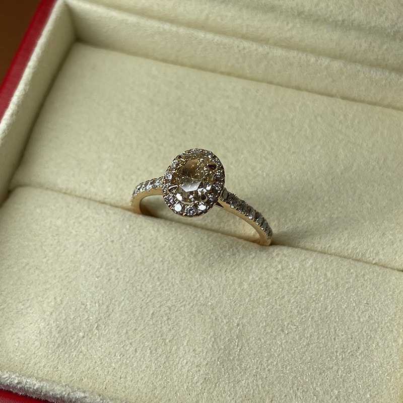Rose Gold Champagne Oval Shape Diamond Halo Engagement Ring view 8