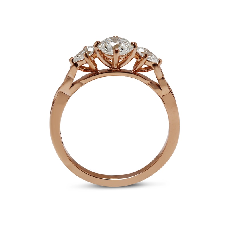 Rose Gold Round Shape Pear Side Stones Lab Grown Diamond Engagement Ring view 3