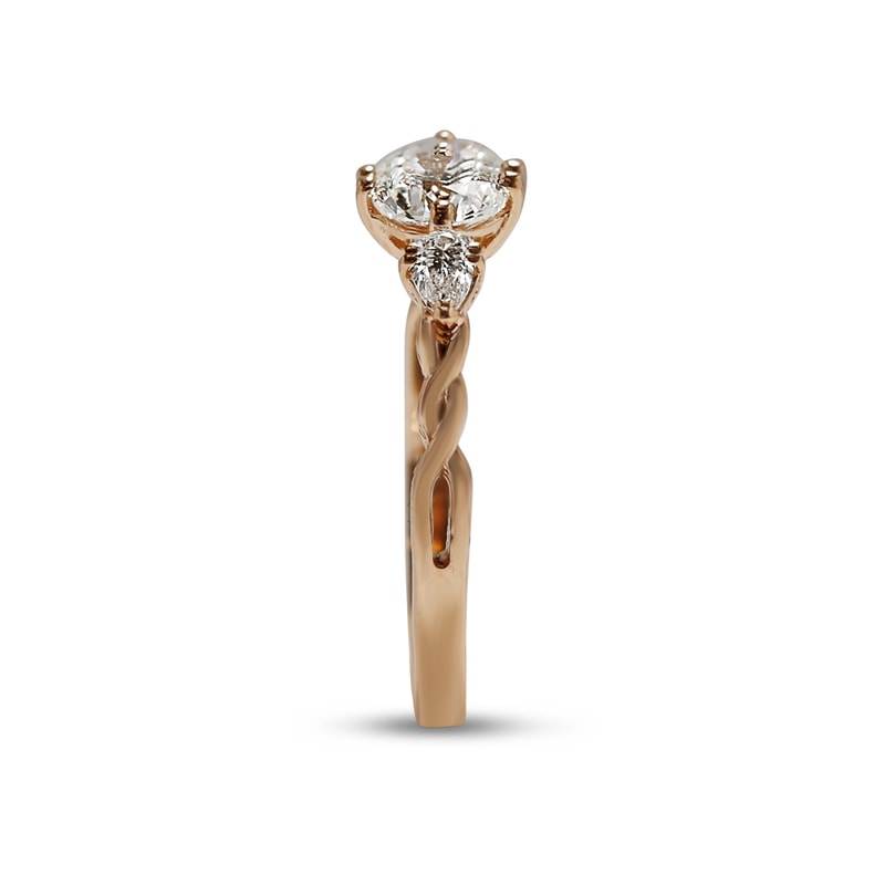 Rose Gold Round Shape Pear Side Stones Lab Grown Diamond Engagement Ring view 4